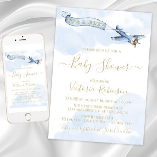 Jungen Vintage-Flugzeug-Baby-Party Einladung
