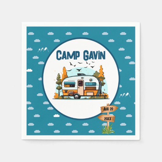 Jungen Vintager Camper Camping Geburtstag im Freie Serviette (Vorderseite)