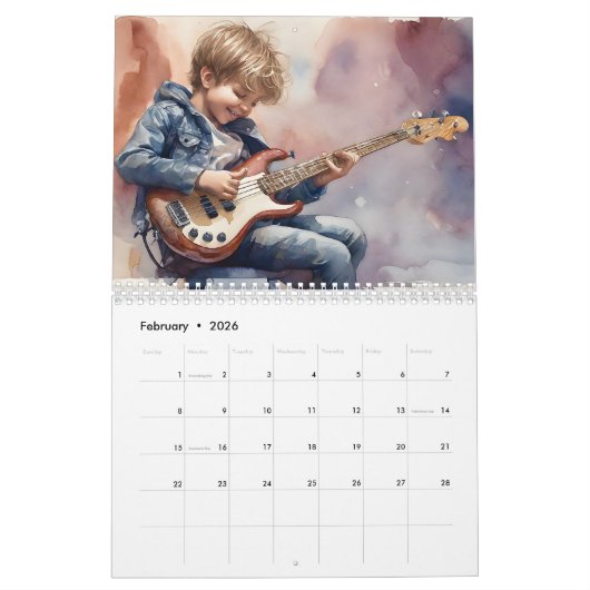Jungen von Rock and Roll 2026 Kalender 12 Monate (Feb 2026)