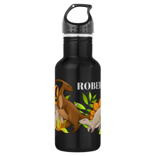 Jungen Vorhistorische Dinosaurier Spaß Edelstahlflasche (Vorderseite)