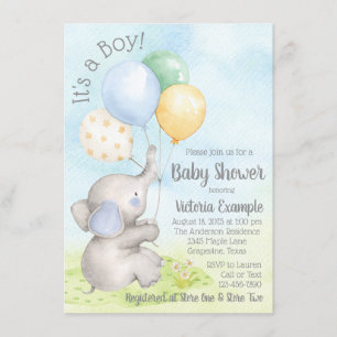 Jungen Wasserfarbe-Elefanten-Baby-Shower-Einladung Einladung