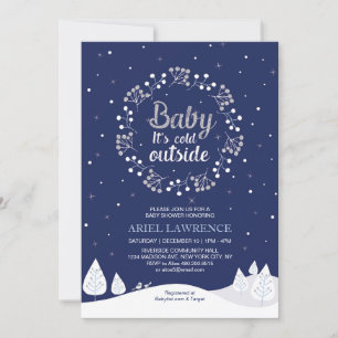 Jungen Winter Wonderland Babyparty, Navy & Silber Einladung