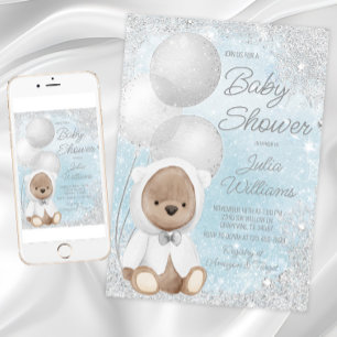 Jungen-Winter-Wunderland-Teddybär-Baby-Party Einladung