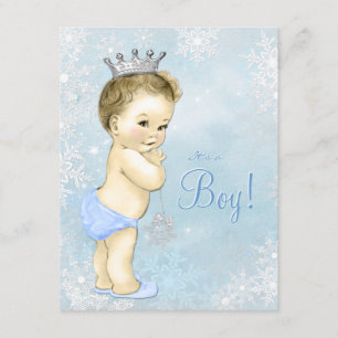 Jungen Winterwunderland Blaues Schneeflocken-Baby- Einladung