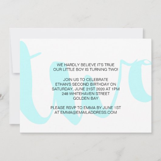 Jungen zum zweiten Geburtstag Einladung (Vorderseite)