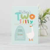 Jungen Zwei Alberne Gänse Blue Erster Geburtstag Einladung (Stehend Vorderseite)