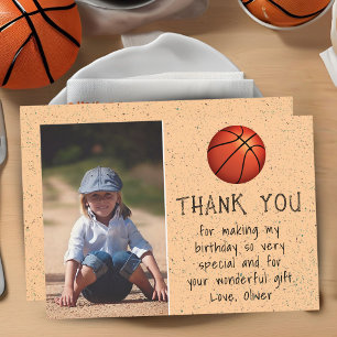 Jungenfoto Basketball Ball Kindergeburtstag  Dankeskarte
