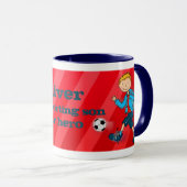 Jungenfußballfußballheld-Tassenrot Tasse (VorderseiteRechts)