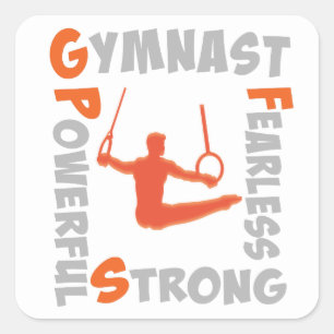 Jungengymnastikaufkleber auf Weiß Quadratischer Aufkleber