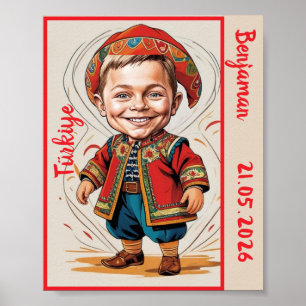 Jungenkarikatur in traditioneller türkischer Kleid Poster