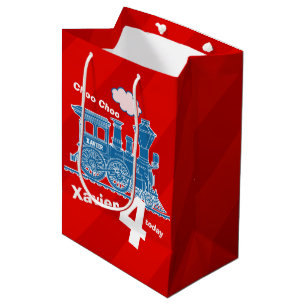 Jungenname Alter Zug Lok roter blau 4. Geburtstag Mittlere Geschenktüte
