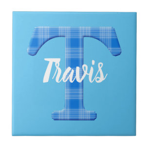 Jungenname benutzerdefinierte Karo-Buchstabe T Fliese