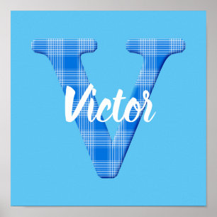 Jungenname benutzerdefinierte Karo-Buchstabe V Poster