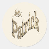 Jungenname 'Patrick' mit Cherub Runder Aufkleber (Vorderseite)