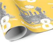 Jungennamensalterszug Locogelb-Graugeburtstag Geschenkpapier (Rolleneckpunkt)