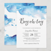 Jungenoh Wasserfarbe der Baby-Duschen-Einladungs-| Einladung (Vorne/Hinten)