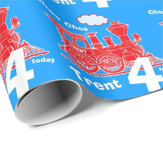 Jungenroter blauer Geburtstag Namensalterszug Loco Geschenkpapier (Rolleneckpunkt)