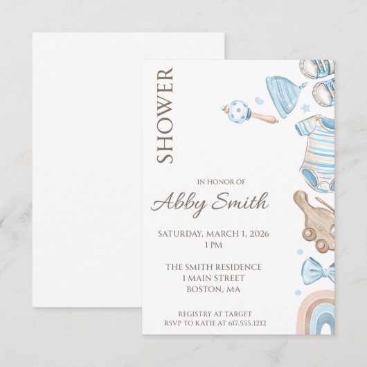 Jungenspielzeug Dusche Einladung (Vorne/Hinten)