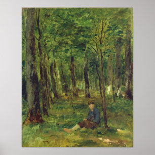 Junger Bauer, der im Wald, 1878 sitzt Poster