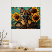 Junger Deutscher Schäferhund in einem Fass Poster (Küche)