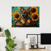 Junger Deutscher Schäferhund in einem Fass Poster (Heimbüro)