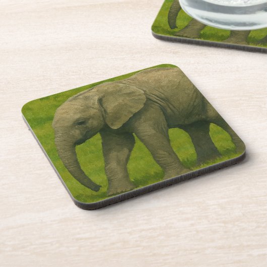 Junger Elefant mit Guardian im Grassy Reserve Getränkeuntersetzer (Linke Seite)