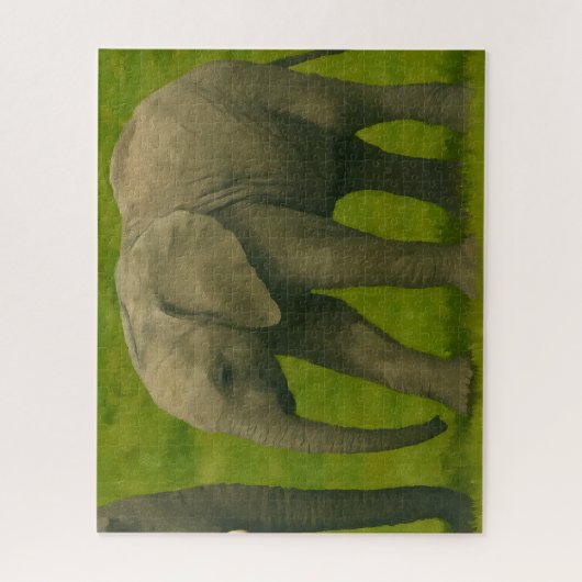 Junger Elefant mit Guardian im Grassy Reserve Puzzle (Vertikal)