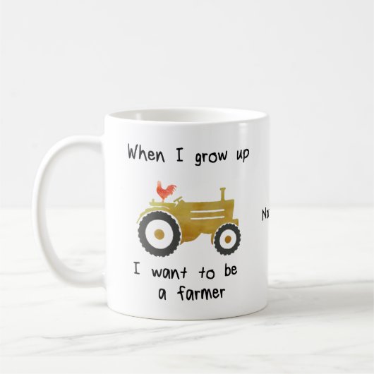 Junger Hahn u. gelber Traktor-ICh wollen, um ein Kaffeetasse (Links)