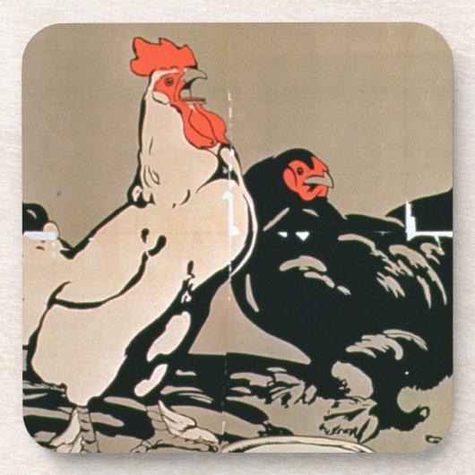 Junger Hahn und Henne (Farbelitho) Untersetzer (Vorderseite)