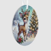 Junger Hirsch mit Blumenkrone und Baum Ornament (Vorderseite)