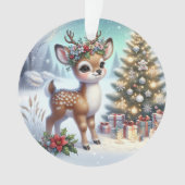 Junger Hirsch mit Blumenkrone und Baum Ornament (Vorderseite)