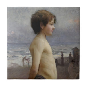 Junger Junge am Strand (von Jules Bastien-Lepage) Fliese