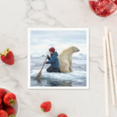 Junger Junge auf Eis rettet einen Eisbären Serviette (Beispiel)
