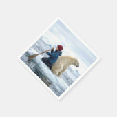 Junger Junge auf Eis rettet einen Eisbären Serviette (Ecke)