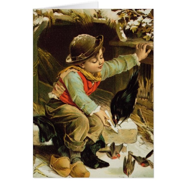 Junger Junge mit Vögeln im Schnee (Vorne)