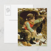 Junger Junge mit Vögeln im Schnee Postkarte (Vorne/Hinten)