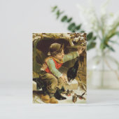 Junger Junge mit Vögeln im Schnee Postkarte (Stehend Vorderseite)