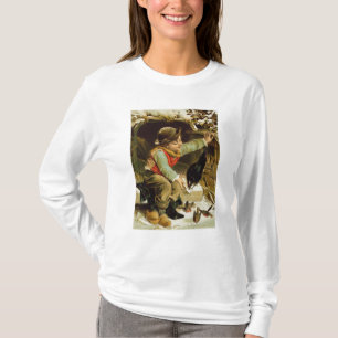 Junger Junge mit Vögeln im Schnee T-Shirt