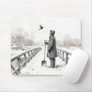 Junger Mann beobachtet einen Kardinal Mousepad