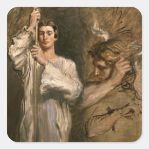 Junger Mann, der ein Kreuz hält Quadratischer Aufkleber