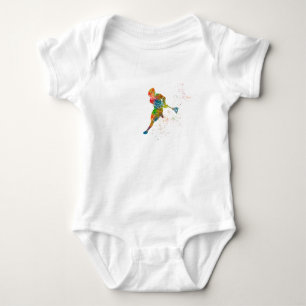 Junger Mann, der Lacrosse in Aquarell spielt Baby Strampler