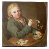 Junger Mann-durchbrennenblasen von einem Fliese (Vorderseite)