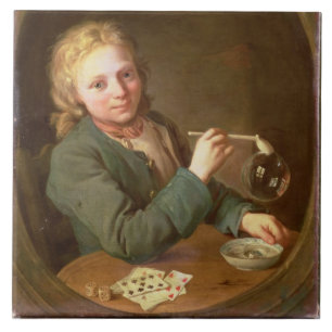 Junger Mann-durchbrennenblasen von einem Fliese