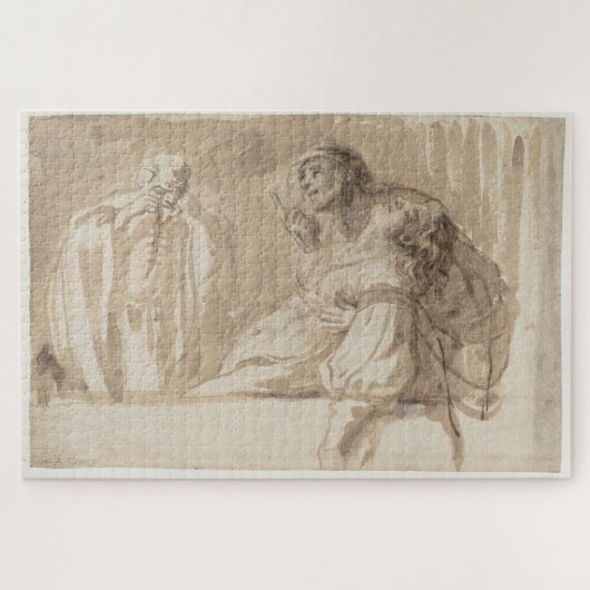 Junger Mann erhebt sich, hält die Frau bewusstlos Puzzle (Horizontal)