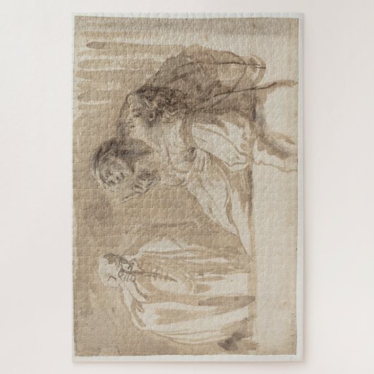 Junger Mann erhebt sich, hält die Frau bewusstlos Puzzle (Vertikal)