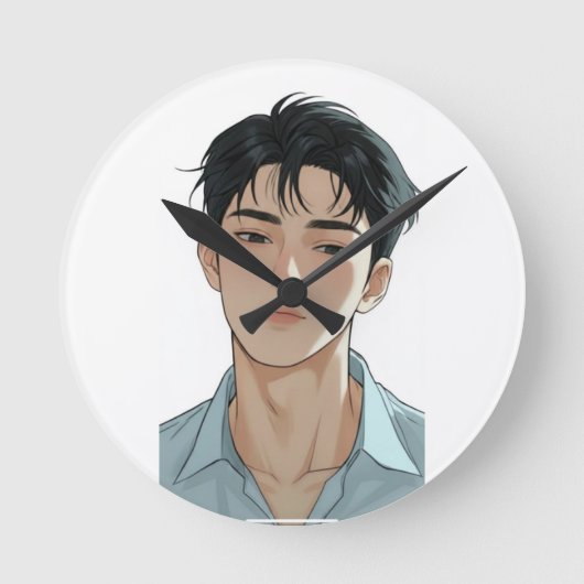 Junger Mann in einem weichen Runde Wanduhr (Vorderseite)
