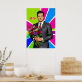 Junger Mann mit Blumenstrauß Retro-Stil personalis Poster (Küche)