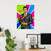Junger Mann mit Blumenstrauß Retro-Stil personalis Poster (Heimbüro)