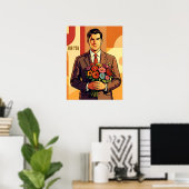 Junger Mann mit Blumenstrauß Retro-Stil personalis Poster (Heimbüro)