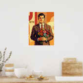 Junger Mann mit Blumenstrauß Retro-Stil personalis Poster (Küche)